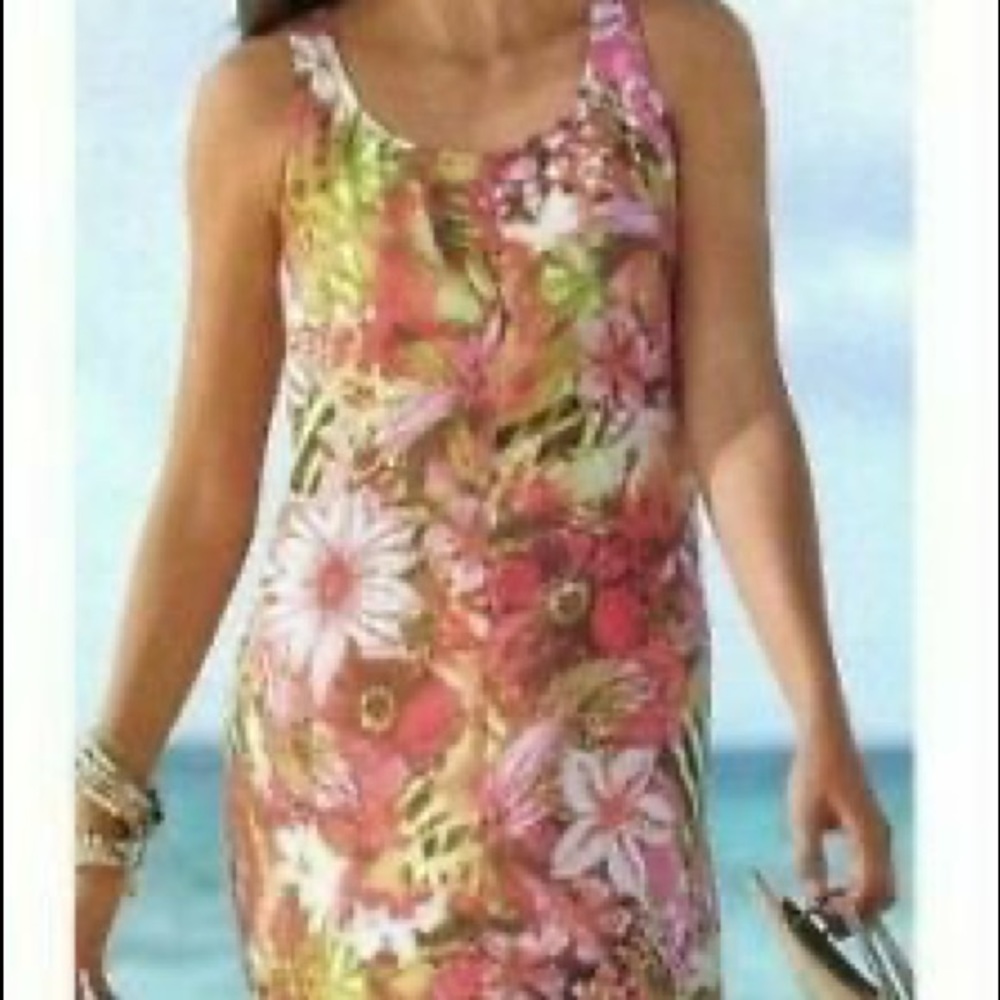 J.Jill Linen Sheath Dress Floral pattern w/ pockets
